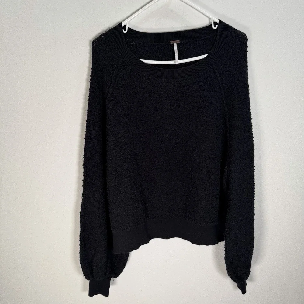 Free People Sweater Womens Sz S Found My Friend Textured Black Pullover